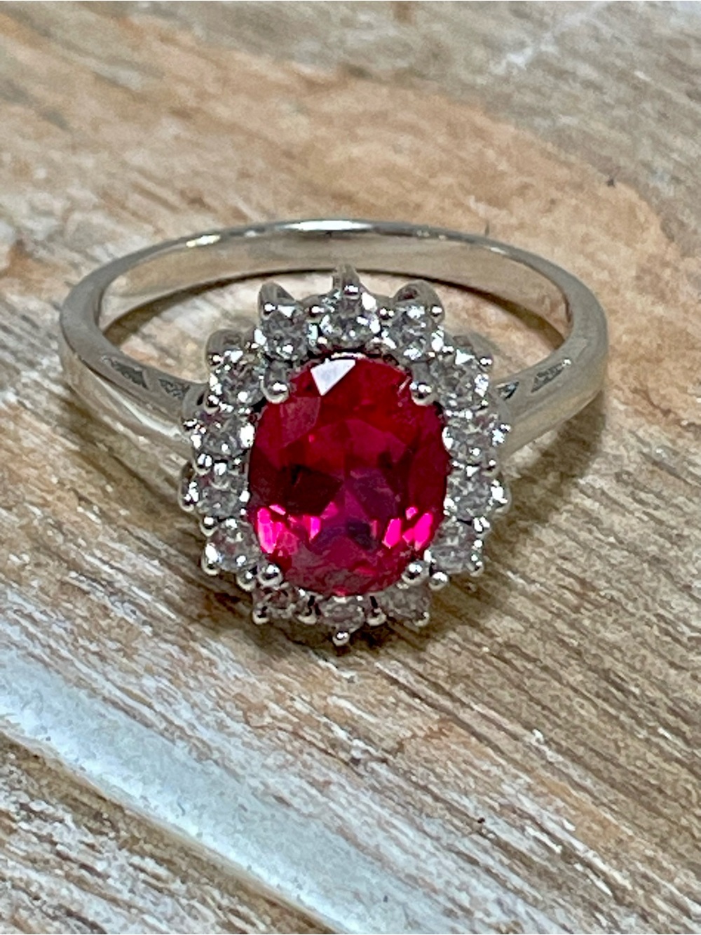 Radiant Ruby-Red Halo Ring in 925 Sterling Silver Setting